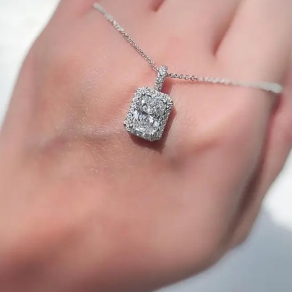 unbranded Jewelry - Sparkly 925 Silver Plated Square Zircon Rhinestone Pendant Necklace